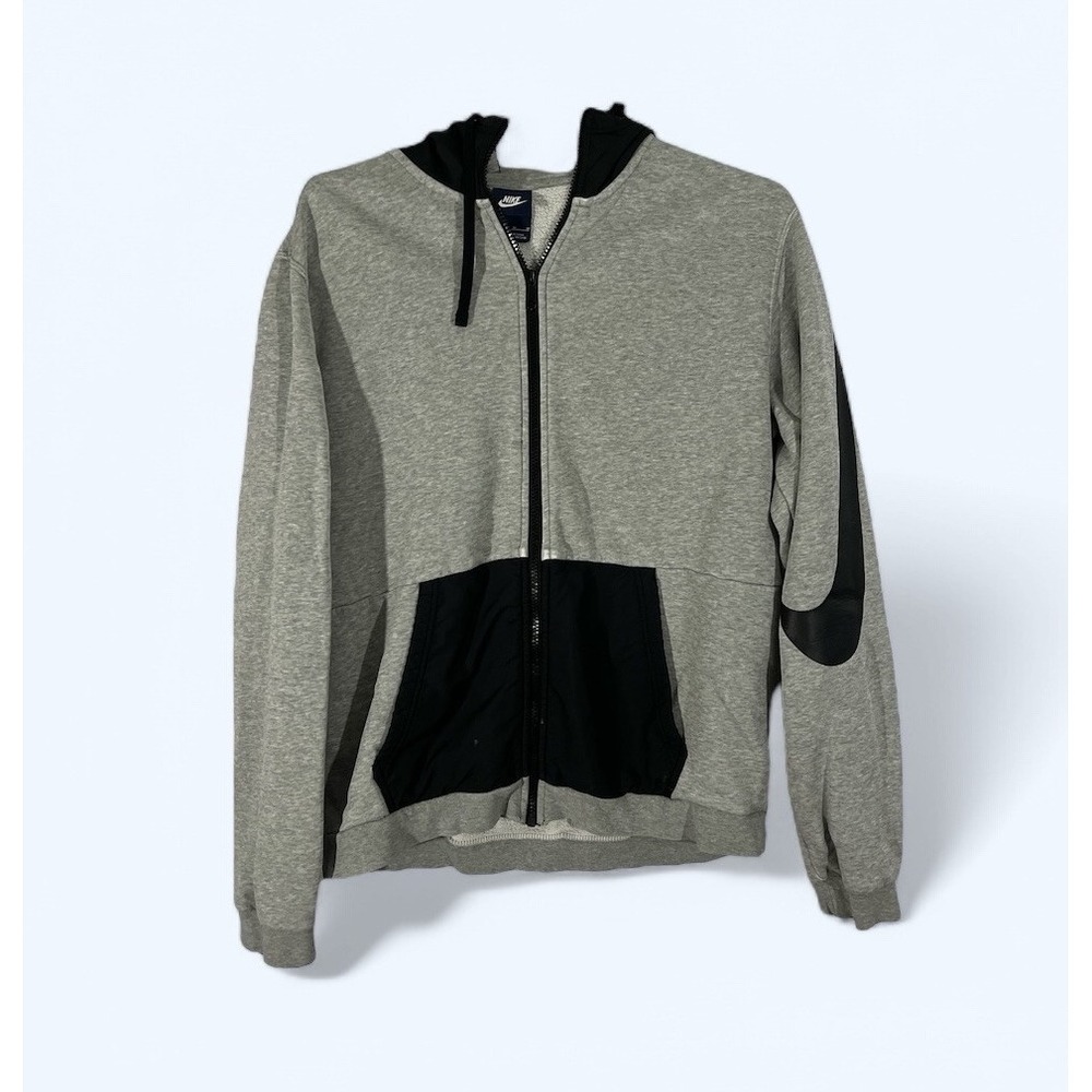 Nike Big Swoosh Logo Gray Hooded Hoodie Full Zip Sweatshirt Jacket Mens MEDIUM